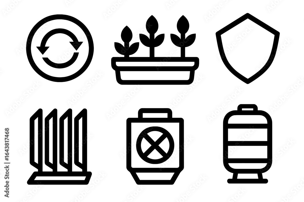Poster icons representing sustainability practices and eco-friendly actions in a modern context