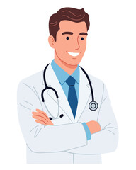 Fototapeta premium Confident Male Doctor Smiling with Stethoscope in Professional Medical Attire