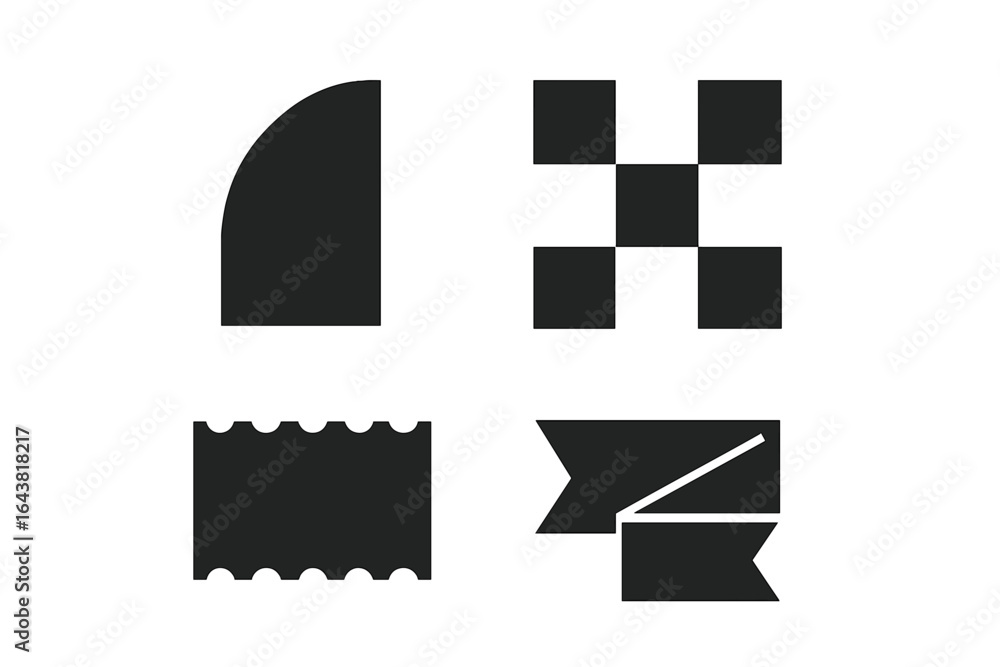 Poster different black graphic shapes arranged in a square format showcasing diverse patterns and textures 