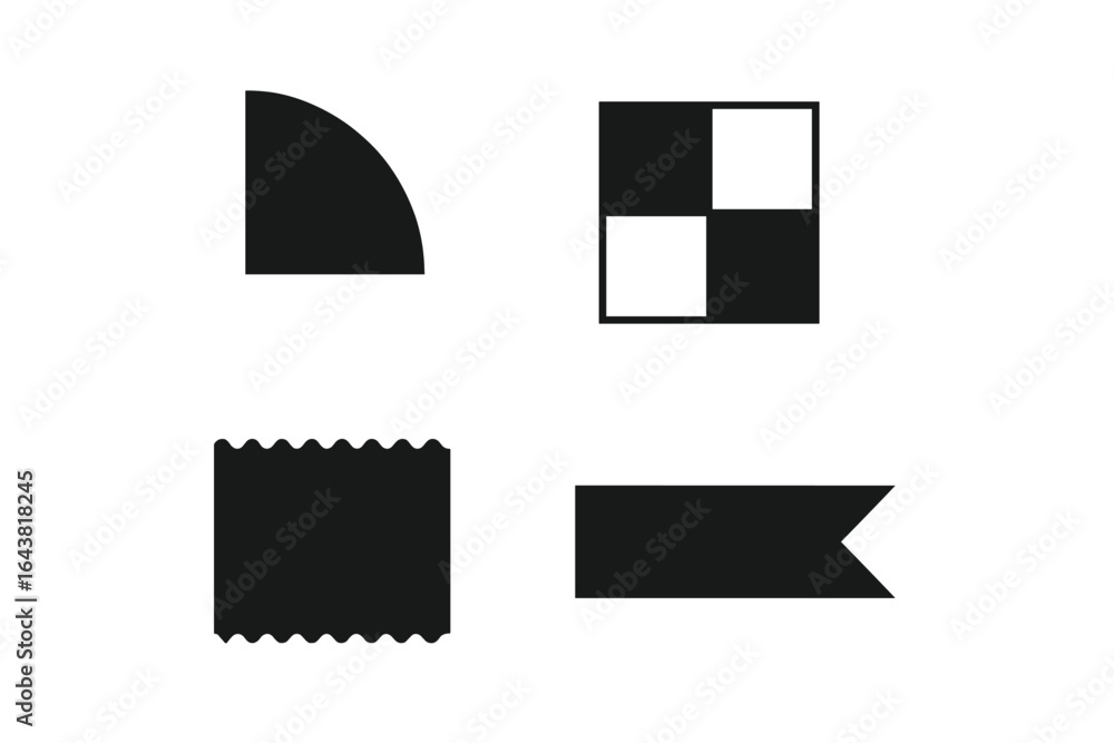 Poster shapes and patterns in black and white create a minimalist design experience for viewers