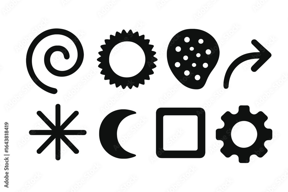 Aufkleber collection of geometric shapes and symbols arranged on a plain background highlighting design elemen
