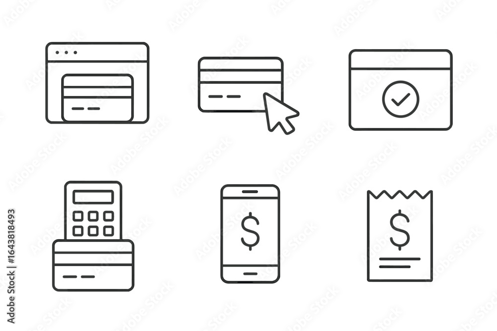 Poster digital payment methods displayed through simple icons illustrating online transactions and financia