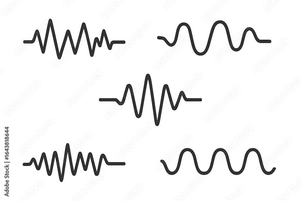 Poster different wave patterns represented in a minimalistic black and white design