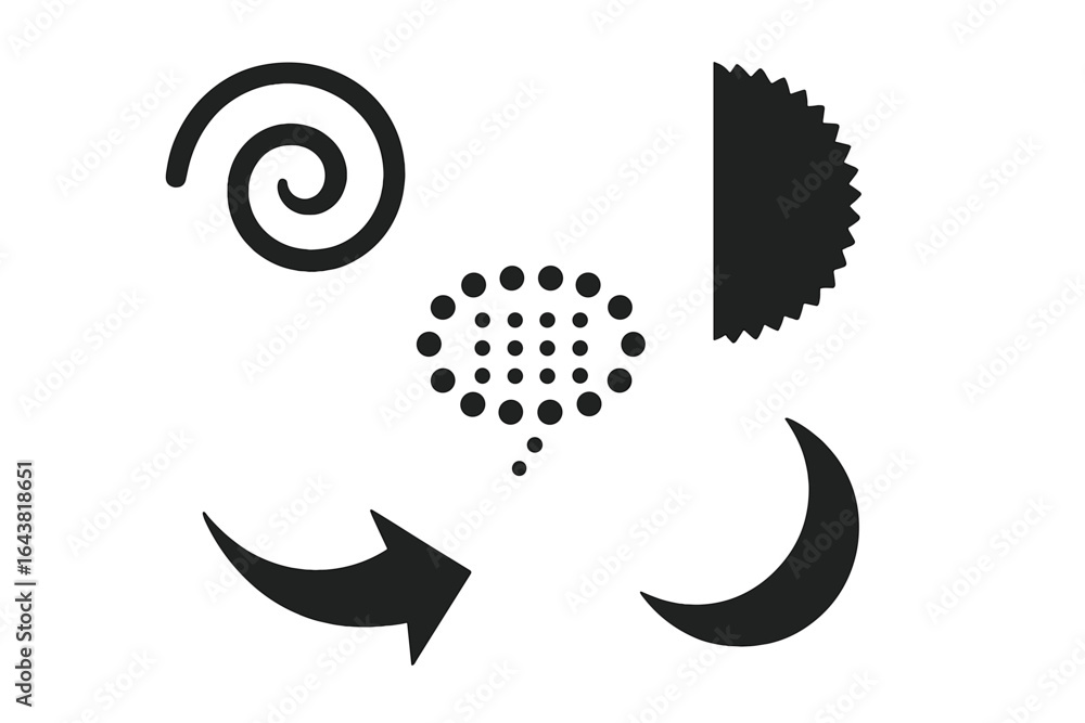 Poster abstract black shapes in various designs and forms on a white background creating a modern art compo