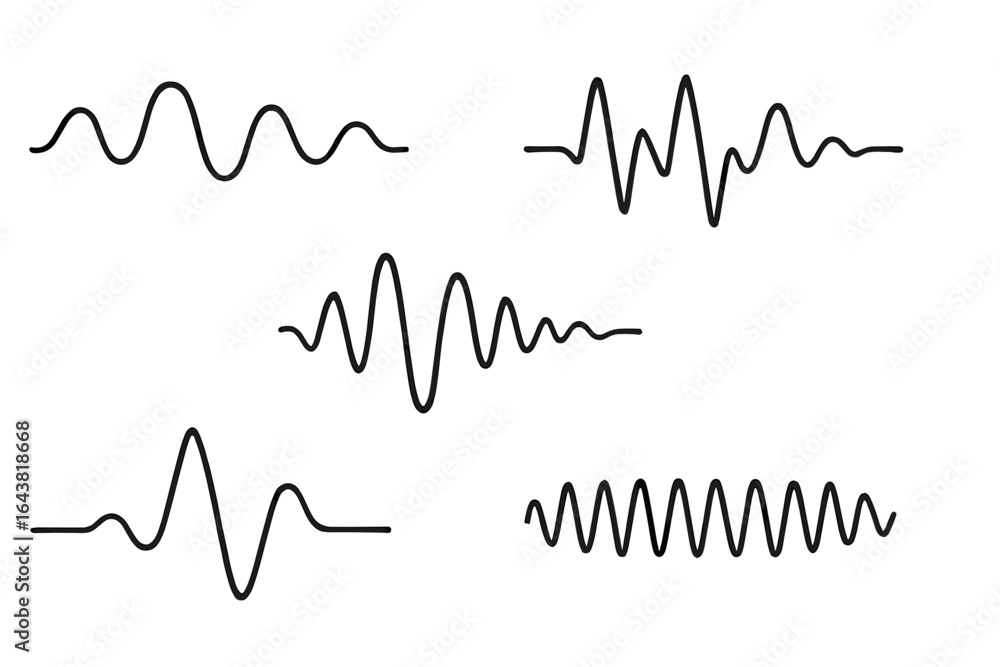 Poster variety of abstract wave line designs showcasing different patterns and forms on a simple background