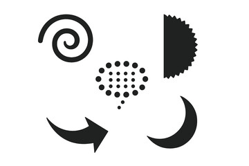 Fototapeta premium Abstract black shapes in various designs and forms on a white background creating a modern art composition