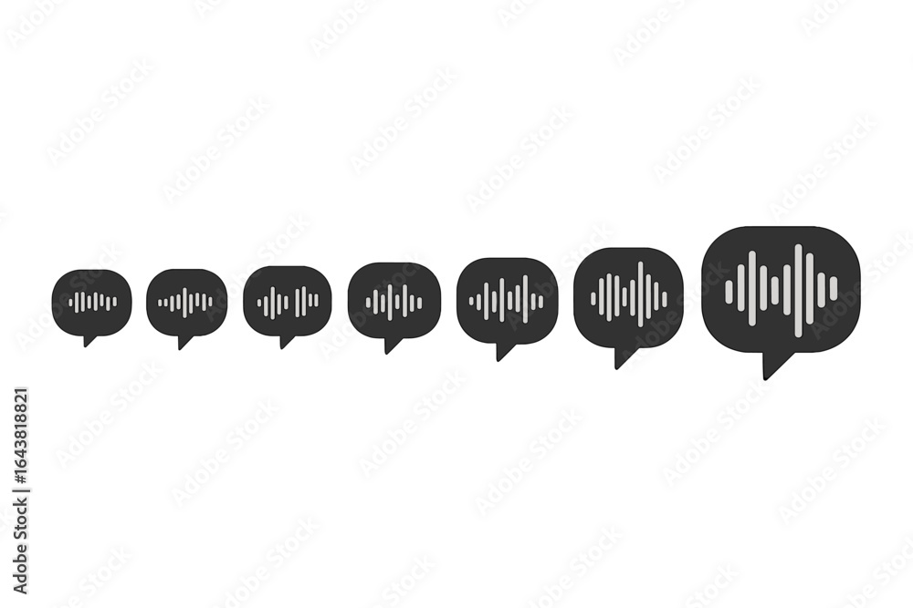 Poster sound wave icons representing audio communication in various stages of visualization during digital 