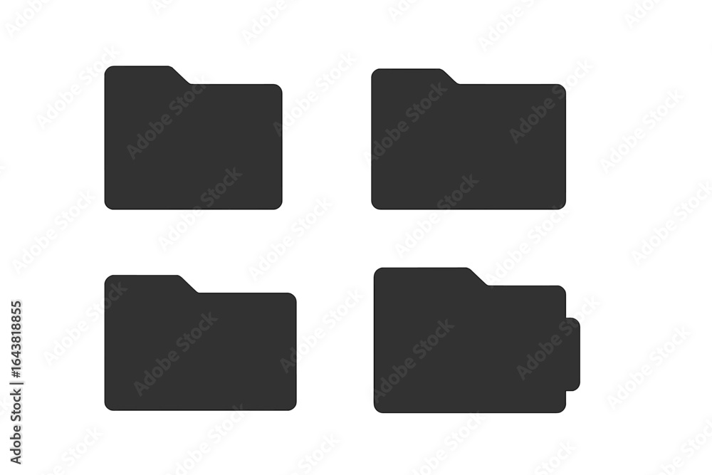 Poster collection of four simple black folder icons representing organizational tools for digital files and