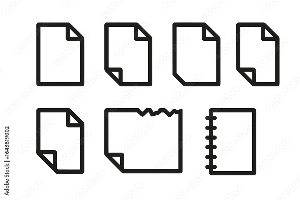Poster various styles of paper and document icons displayed in a minimalist design on a white background