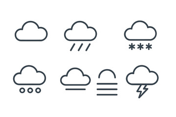 Weather icons depicting various atmospheric conditions including clouds, rain, snow, fog, and lightning