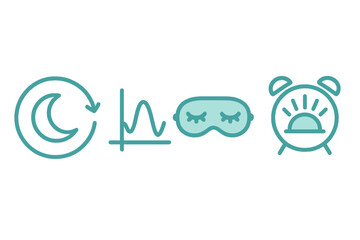 Sleep cycle symbols depicting nighttime rest, relaxation, and morning awakening routine