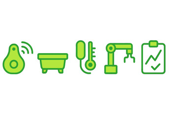 Green technology icons representing smart agriculture and automated farming solutions