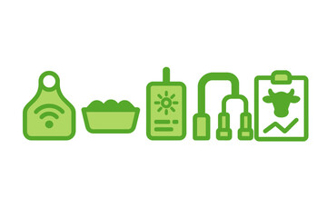 Smart farming icons represent technology for sustainable agriculture and animal monitoring