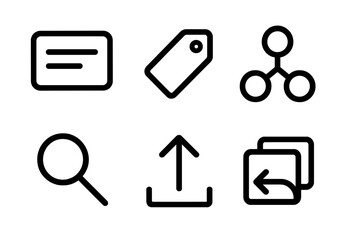 Collection of simple icons representing various digital actions and elements
