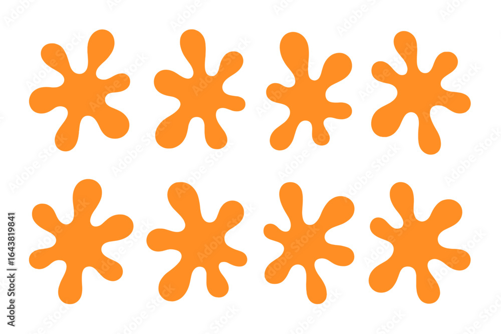 Poster bright orange blob shapes arranged in two rows against a white background for creative design purpos