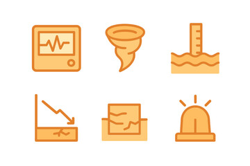 Icons representing disaster management tools used for monitoring and responding to natural calamities