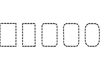 Variations of geometric shapes showing transitions from squares to rounded rectangles in a minimalist design setup