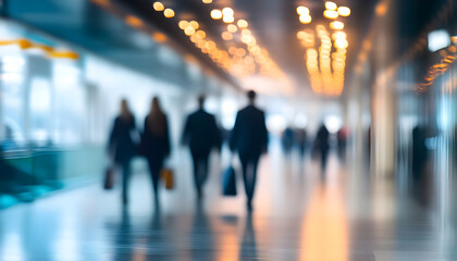 Abstract blur image of Business people walking at modern hallway with bokeh for background usage