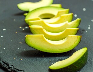sliced avocado on a black slate
