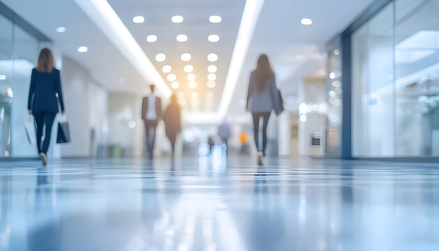 Abstract blur image of Business people walking at modern hallway with bokeh for background usage