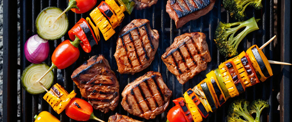 Charcoal Grilled Meat and Vegetables Composition