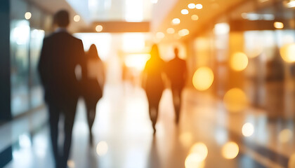 Abstract blur image of Business people walking at modern hallway with bokeh for background usage