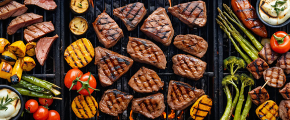 Classic Barbecue Grill with Meat and Veggies