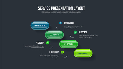 Company Report 4 Element Infographic Slideshow Template. Professional Development Frame Design Vector Illustration. Advertising Analysis Four Step Diagram Slide Layout.