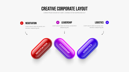 Corporate Visualization 3 Element Infographic Frame Template. Market Proposal Presentation Layout Vector Illustration. Advertising Profile Three Step Diagram Slideshow Design.
