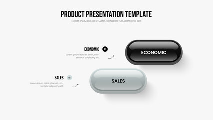 Visual Visualization 2 Step Infographic Slide Template. Project Plan Two Element Diagram Slideshow Layout. Enterprise Overview Presentation Design Vector Illustration.