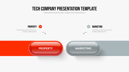 Corporate Development Two Option Infographic Presentation Template. Modern Visualization 2 Step Diagram Slide Design. Sales Showcase Frame Layout Vector Illustration.