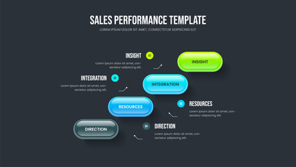 Marketing Solution 4 Step Infographic Presentation Template. Project Growth Four Option Diagram Frame Design. Consulting Review Slideshow Layout Vector Illustration.