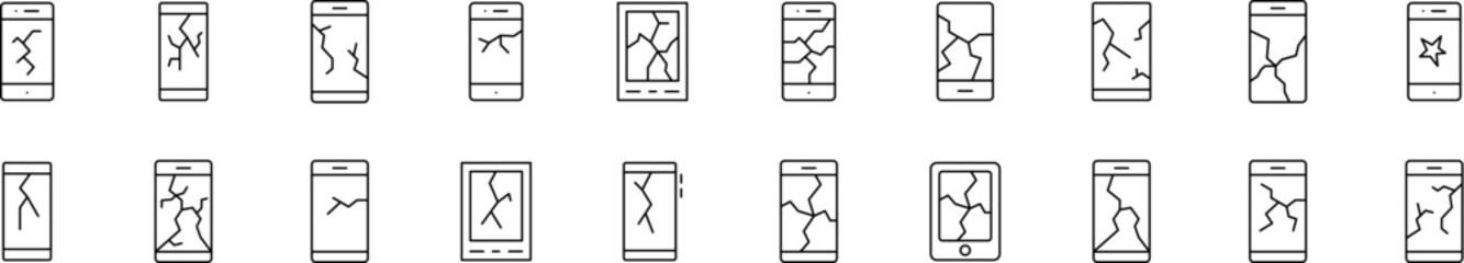 Phone Line Icon Pack. Broken Phone Outline Signs for Graphic and Web Design, Apps, Adverts, Various Cards