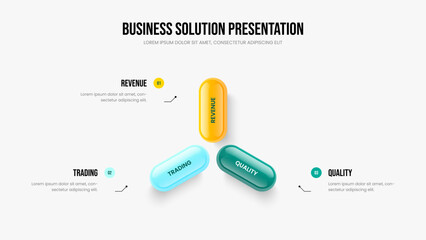 Investor Visualization Slideshow Design Vector Illustration. Product Briefing 3 Option Diagram Presentation Layout. Sales Forecast Three Step Infographic Frame Template.