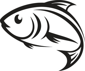Hand drawn fish icon vector illustration, simple black and white line art, minimalist aquatic animal symbol, clean design for seafood, fishing, and marine projects