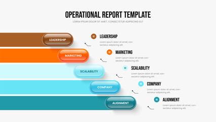 Service Briefing 5 Option Diagram Slideshow Template. Market Development Frame Layout Vector Illustration. Marketing Solution Five Element Infographic Presentation Design.