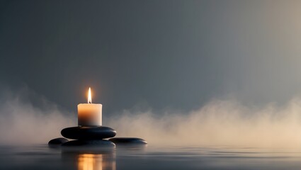 Candle with soft smoke and dark background – peaceful and calming scene