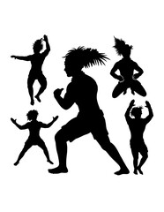 Tahitian hula dancing performance, female traditional dancer pose silhouette