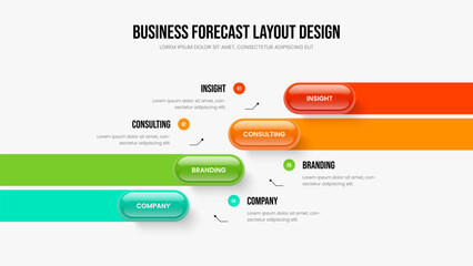 Market Development Four Option Infographic Presentation Template. Visual Performance Slideshow Design Vector Illustration. Business Plan 4 Step Diagram Frame Layout.