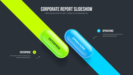 Obraz premium Professional Growth 2 Option Infographic Presentation Template. Project Forecast Slideshow Layout Vector Illustration. Product Overview Two Element Diagram Frame Design.