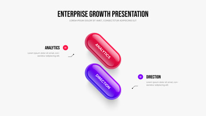 Corporate Development 2 Option Infographic Slide Design. Consulting Growth Two Element Diagram Slideshow Layout. Digital Portfolio Frame Template Vector Illustration.