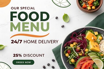 Healthy food menu with 24 7 home delivery and discount offer