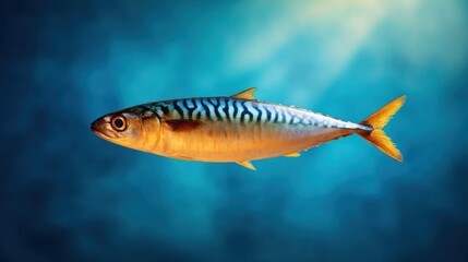 Fototapeta premium Levitating Whole Mackerel Fish in Vibrant Underwater Scene