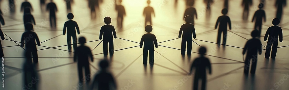 Poster an interconnected network of diverse figures representing community and collaboration in a dynamic l
