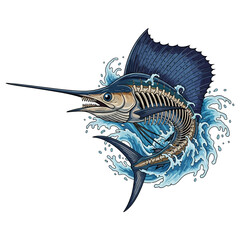 marlin sailfish skeleton fishing illustration logo vector image t shirt
