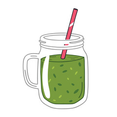 Green smoothie in a jar with striped straw drink