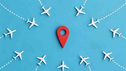 Global Travel Routes – Navigation, Destination, Flight Paths, Abstract, Conceptual, Blue Background, Airplane Icons