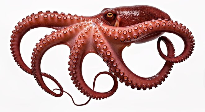 Octopus with Twisting Arms on a Clean White Background
