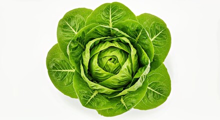 Obraz premium Romaine Lettuce Head with Crisp Leaf Layers on White Background