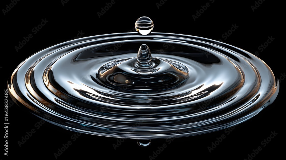 Wall mural close-up of a water drop creating ripples on a liquid surface in motion